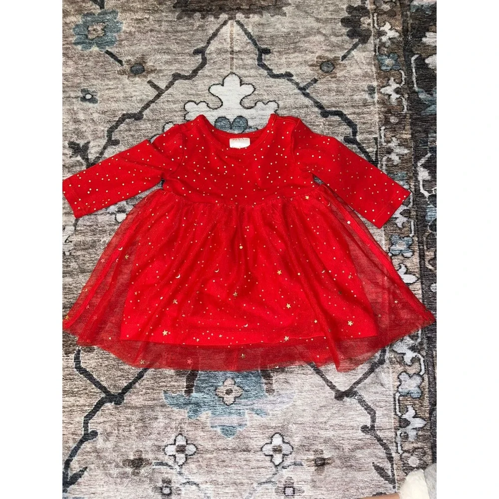 Hanna Andersson Baby Girls Holiday Red Shimmer Start Dress in Soft Tulle 3-6M